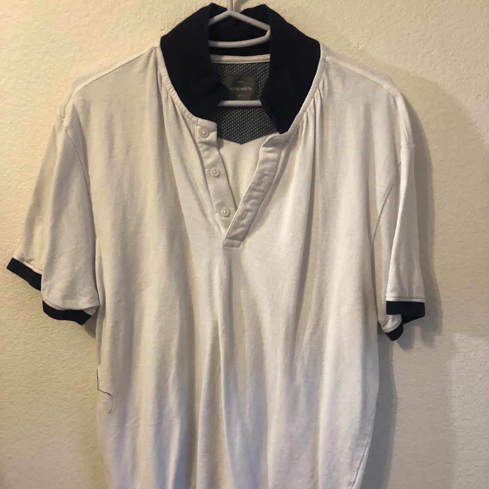 PETER WERTH CONTRAST DETAIL POLO WHITE NAVY BLUE